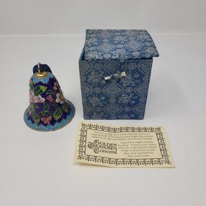 Golden Treasures Hand Crafted Cloisonne Bell Floral Cobalt Blue